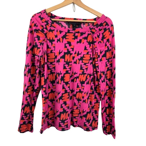 Marc By Marc Jacob GEO Print All Over Long Sleeves Pink Blouse Top Size Medium - Picture 1 of 9